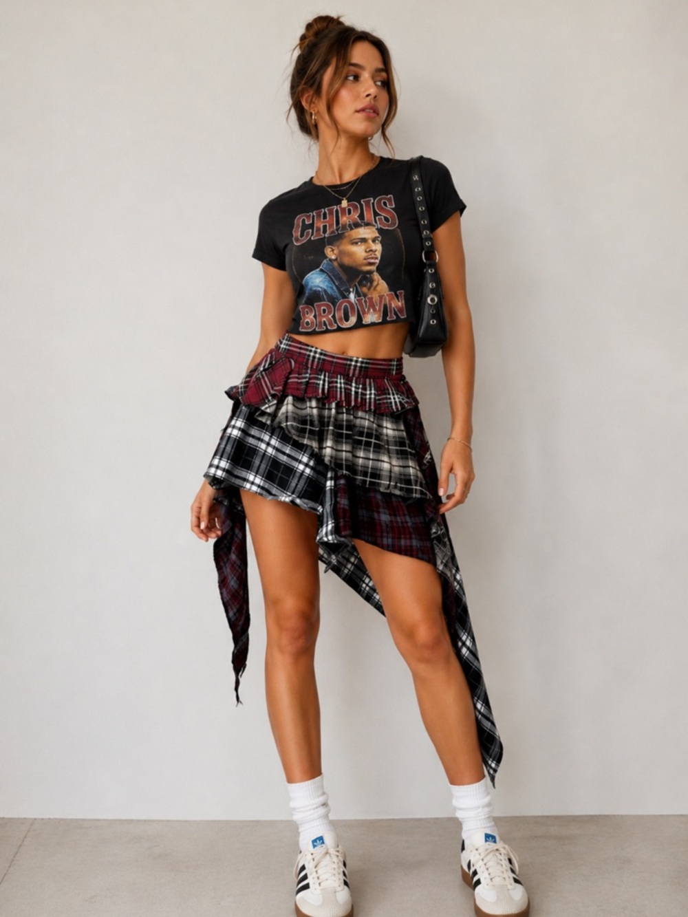 Anna-Kaci Women Asymmetric Plaid Mini Skirt with Layered Ruffle Details M - Picture 5 of 8